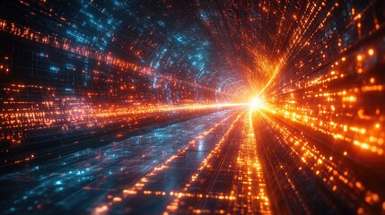 Fototapeta premium Digital explosions highlight fast data transfer in this abstract technology background.