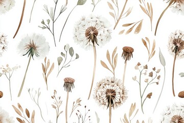 Obraz premium A delicate pattern featuring whimsical flowers and leaves, perfect for nature-inspired designs and elegant decor.