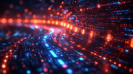 Fototapeta premium Fast global data transfer is emphasized in this abstract tech scene with computing code.