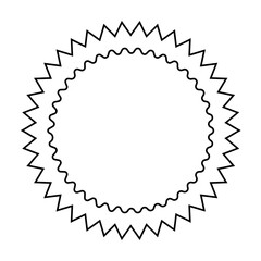 Sunburst badge outline. Wavy border design. Circular seal shape. Award certificate frame.