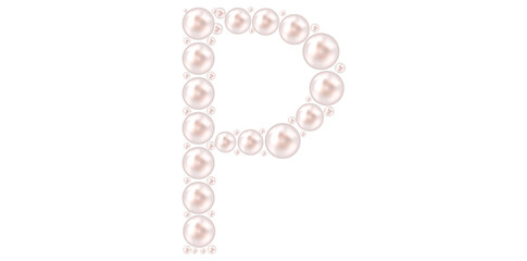 Pearl Alphabet Letter P Luxury Text Design Vector Illustration, Capital Pearl Letter P On White Background.	