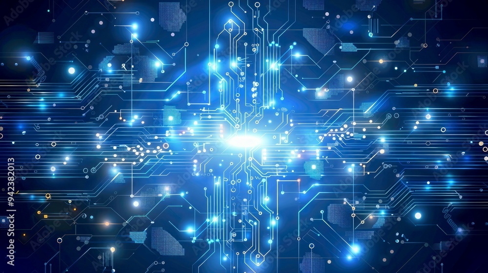 Poster abstract circuit board pattern with glowing lines and dots