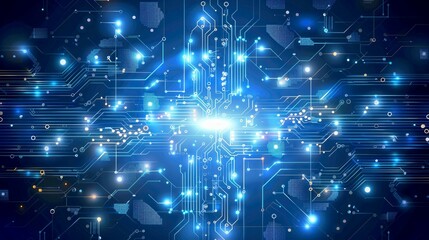 Abstract Circuit Board Pattern with Glowing Lines and Dots