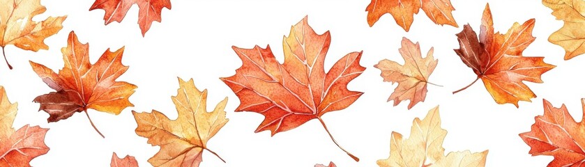 Fototapeta premium Colorful autumn leaves scattered on a white background, showcasing a vibrant season change and natural beauty.