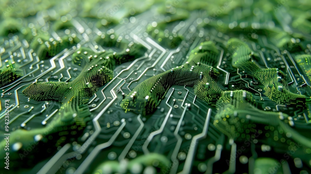 Poster abstract green circuit board with bumpy texture