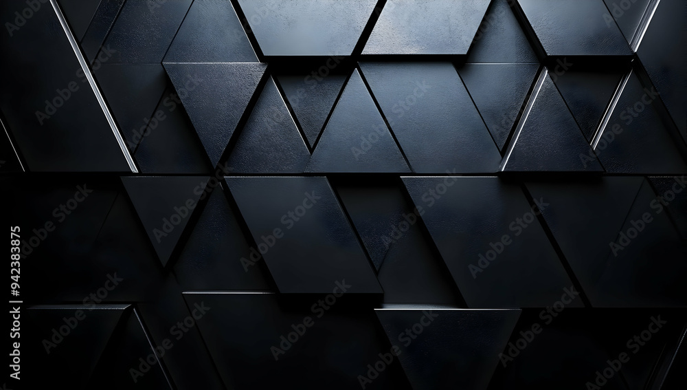 Poster a sleek black geometric pattern featuring triangular shapes, perfect for backgrounds or modern desig