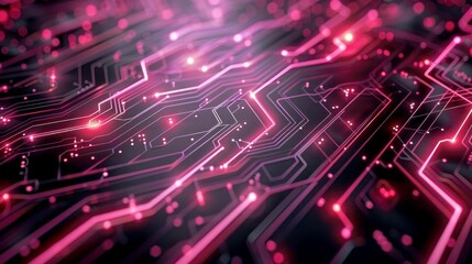 Fototapeta premium Abstract Circuit Board with Glowing Pink Lines