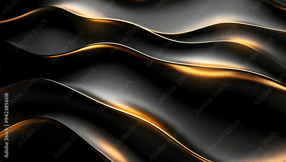 Poster elegant abstract lines in black and gold create a soothing wave effect, ideal for modern design and 