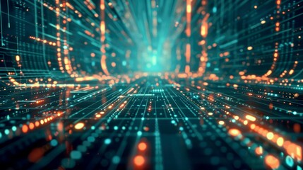 Abstract Digital Network with Glowing Lines and Bokeh Lights