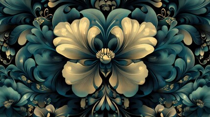 Abstract Teal and Gold Floral Pattern