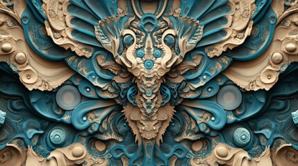 Abstract Blue and Beige 3D Fractal Art