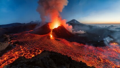용암이 하늘로 솟구치는 활화산