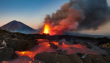 용암이 하늘로 솟구치는 활화산