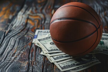 A basketball sitting on top of a pile of money, great for financial or sports themed images