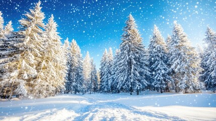 Winter Christmas Forest Trees Snowfall