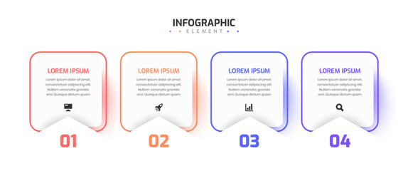 Business Infographic Presentation Template with Thin Line Square Label Icon and 4 Number