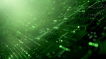 Abstract Green Circuit Board with Bokeh Lights