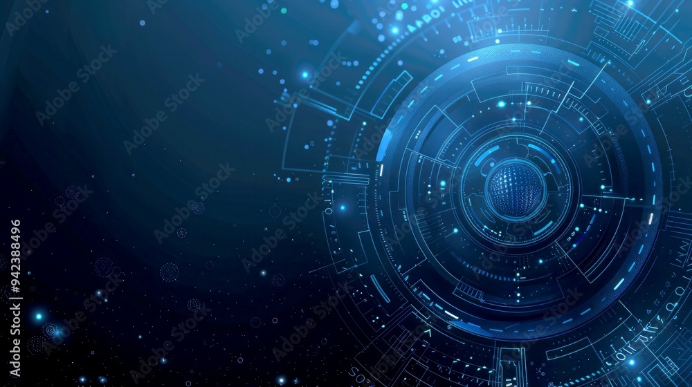 Poster abstract blue digital interface with glowing circles and lines