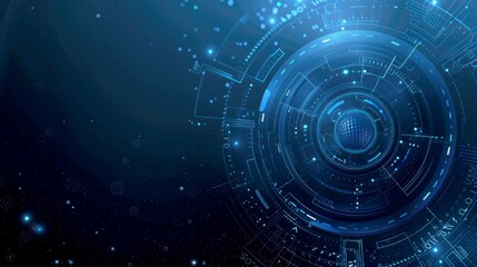 Abstract Blue Digital Interface with Glowing Circles and Lines