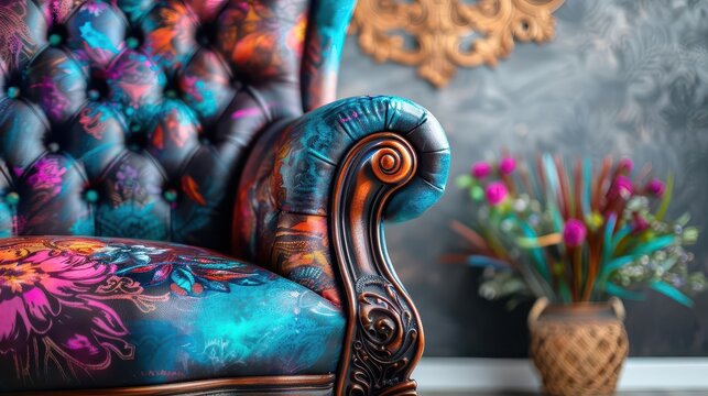 Repurposed vintage furniture, Vintage, Cozy, Watercolor, Emphasizing upcycling and creativity