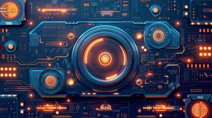 Fototapeta premium Futuristic Interface with Orange Glowing Lights and Circuitry