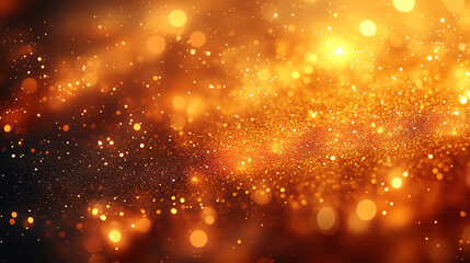 A dark background with many golden lights and sparkles.

