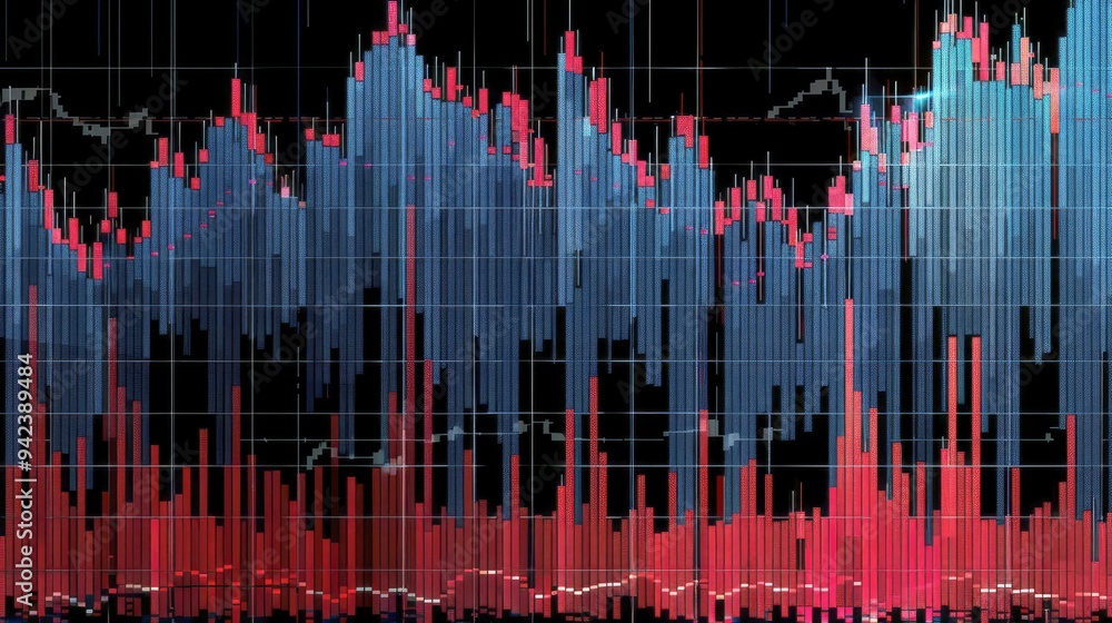 Poster abstract red and blue bars chart with grid lines