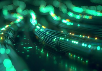 abstract background with light spider web, green lines and glow, light effects, blurry foreground, high resolution, high detail, green theme, motion blur 