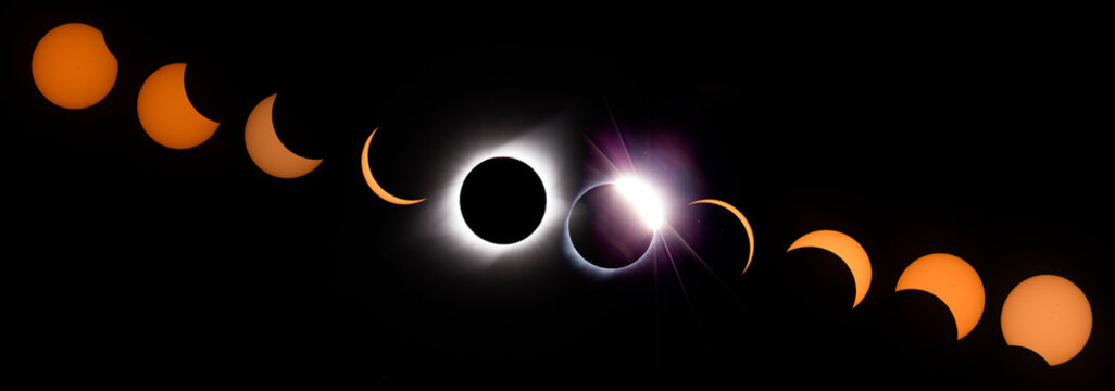 USA, Wyoming. Digital composite image of phases of total solar eclipse.