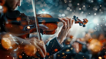 Fototapeta premium Symphony orchestra performance, Vintage, Grand, Watercolor, Highlighting musical excellence