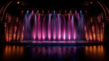 Obraz premium Theatrical stage lighting, Fantasy, Dramatic, Watercolor, Highlighting scene setting