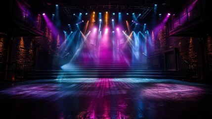 Theatrical stage lighting, Fantasy, Dramatic, Watercolor, Highlighting scene setting