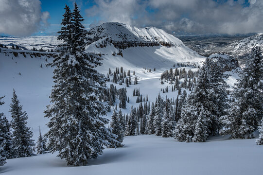 USA, Wyoming. Landscape of back of Fred's Mountain, Grand Targhee Ski Resort after fresh snow.