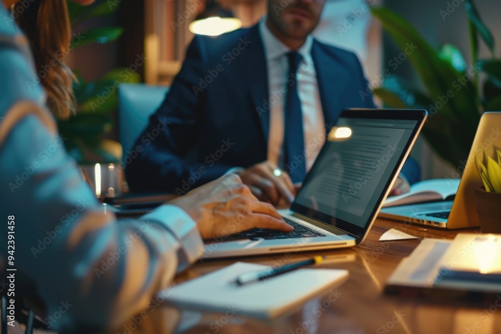 Poster people collaborating remotely, digital workspace setup