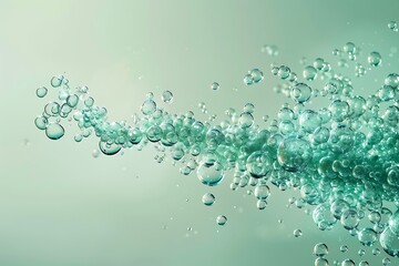 Bubbles forming the shape of an arrow, growing in weight from light green to dark teal, against a mint background. The bubbles create delicate patterns and textures that give depth and dimension 