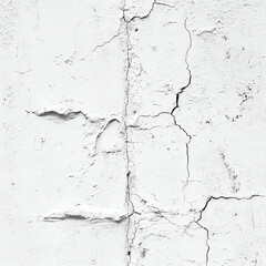 Obraz premium A white wall with many cracks and fissures.