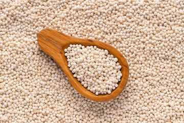 Organic tapioca pearls, cassava starch from the yuca root - Manihot esculenta