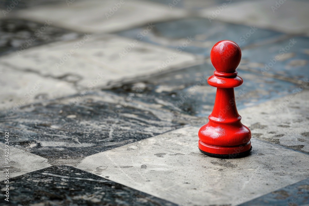 Poster A single red chess piece sits atop a classic checkered board, ready for the next move