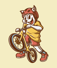 CAT RIDING PUSH BIKE VECTOR ILLUSTRATION