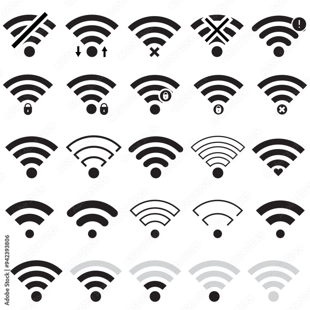Poster wifi signal icons. network connection symbols. wireless signal strength. vector illustration.