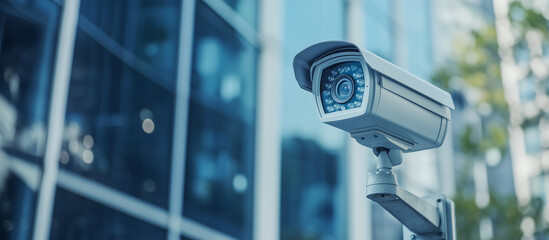 A closeup photo of an outdoor security camera