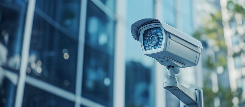 A closeup photo of an outdoor security camera