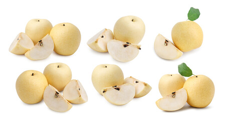 Fresh apple pears isolated on white, set