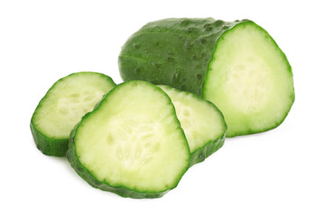 Sliced fresh ripe cucumber isolated on white
