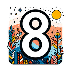 Isolated vector symbolic illustration of number 8 on white background.