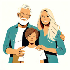 Vector illustration of warm loving family members on white background.