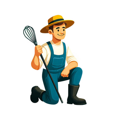 Isolated vector illustration of farmer on white background.