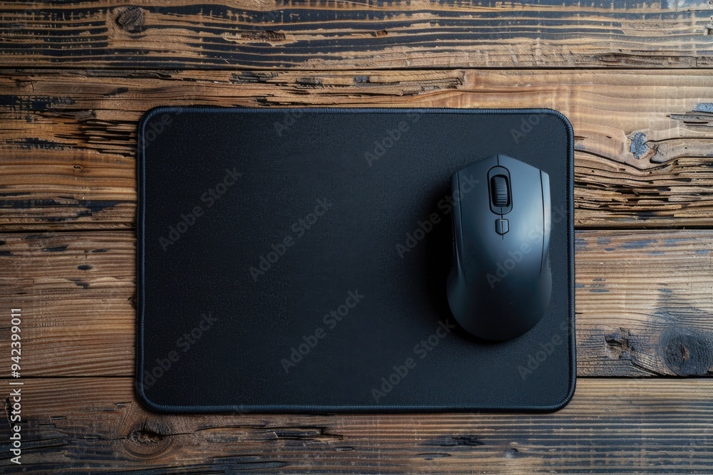 Poster A computer mouse sitting on top of a mouse pad, ready for use