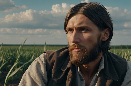 portrait of an amish person on farm