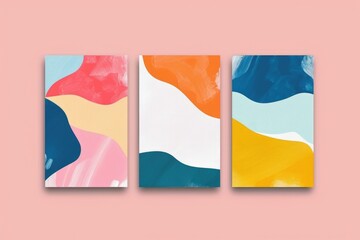 Naklejka premium Three vibrant abstract artworks on a bright pink background